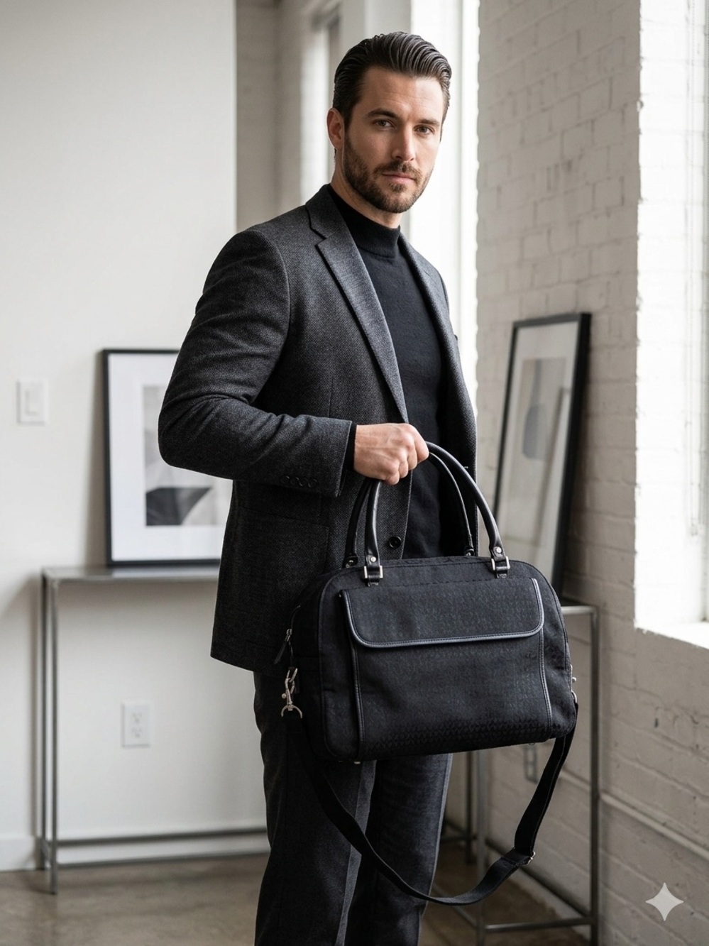Vintage Armani Exchange A|X Monogram Duffel Travel Bag Weekender Y2K Black